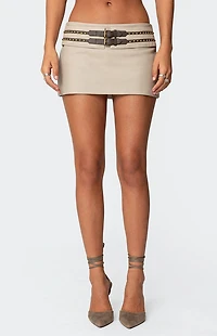 Edikted Double Buckle Faux Leather Mini Skort