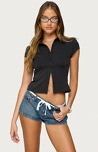 Edikted Juney Pinstripe Tailored Button Up Shirt