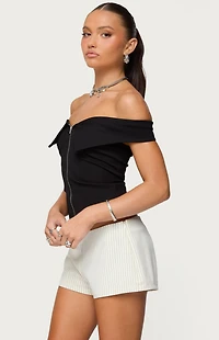 Edikted Collared Off Shoulder Zip Up Top