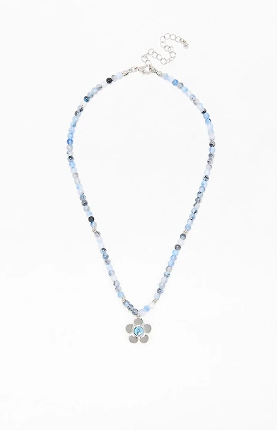 LA Hearts Blue Beaded Flower Necklace