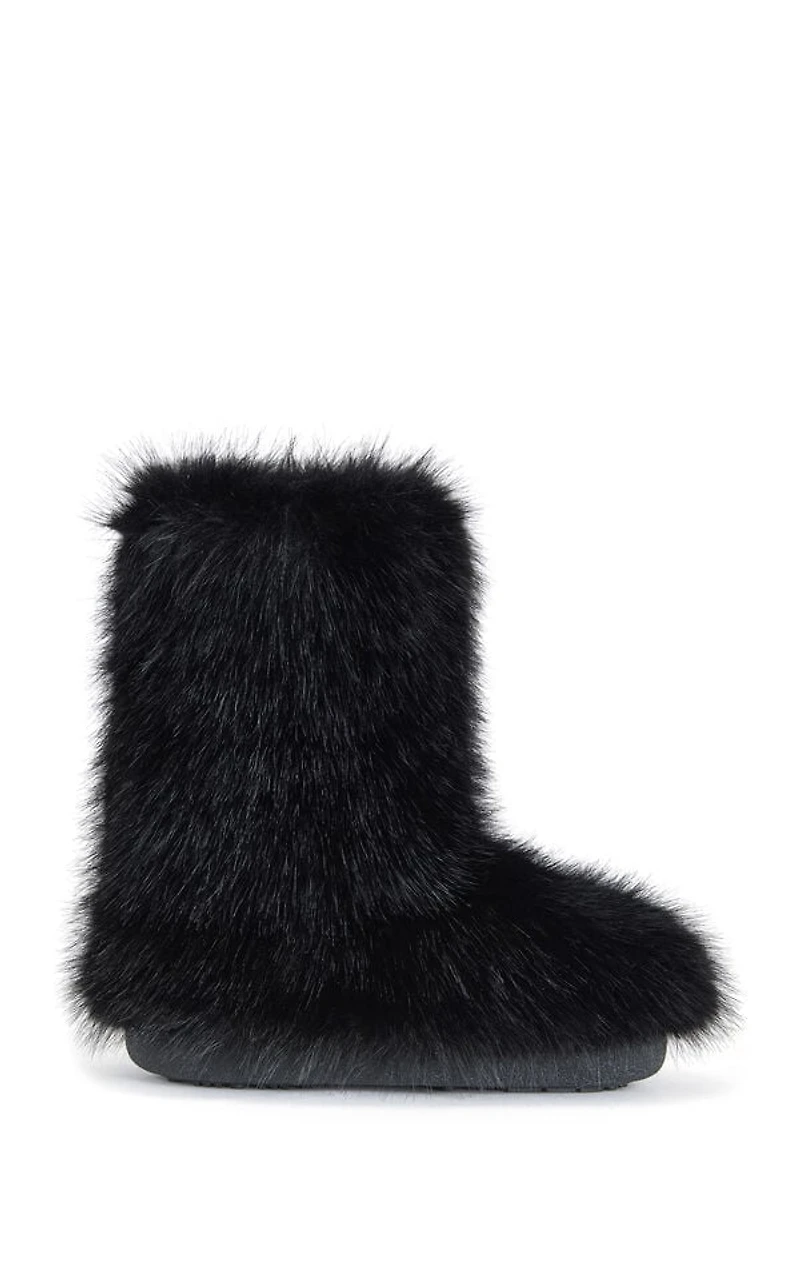 AZALEA WANG Women's Dipa Black Faux Fur Booties