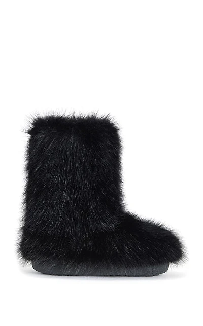 AZALEA WANG Women's Dipa Black Faux Fur Booties