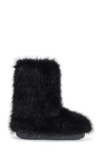 AZALEA WANG Women's Dipa Black Faux Fur Booties