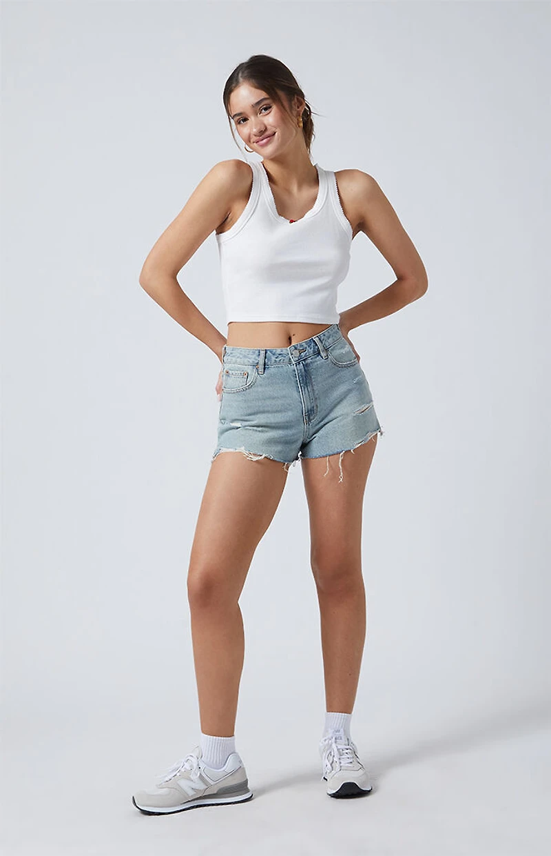 Pacsun Light Indigo Ripped High Waisted Denim Festival Shorts