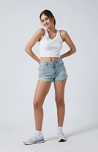 Pacsun Light Indigo Ripped High Waisted Denim Festival Shorts