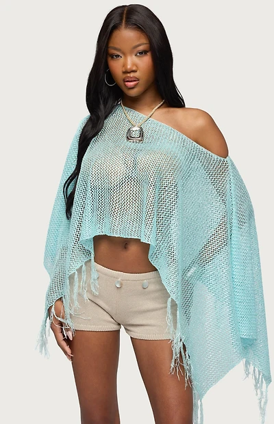 Edikted Sequin Fringe Knit Poncho