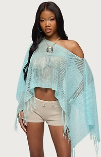 Edikted Sequin Fringe Knit Poncho