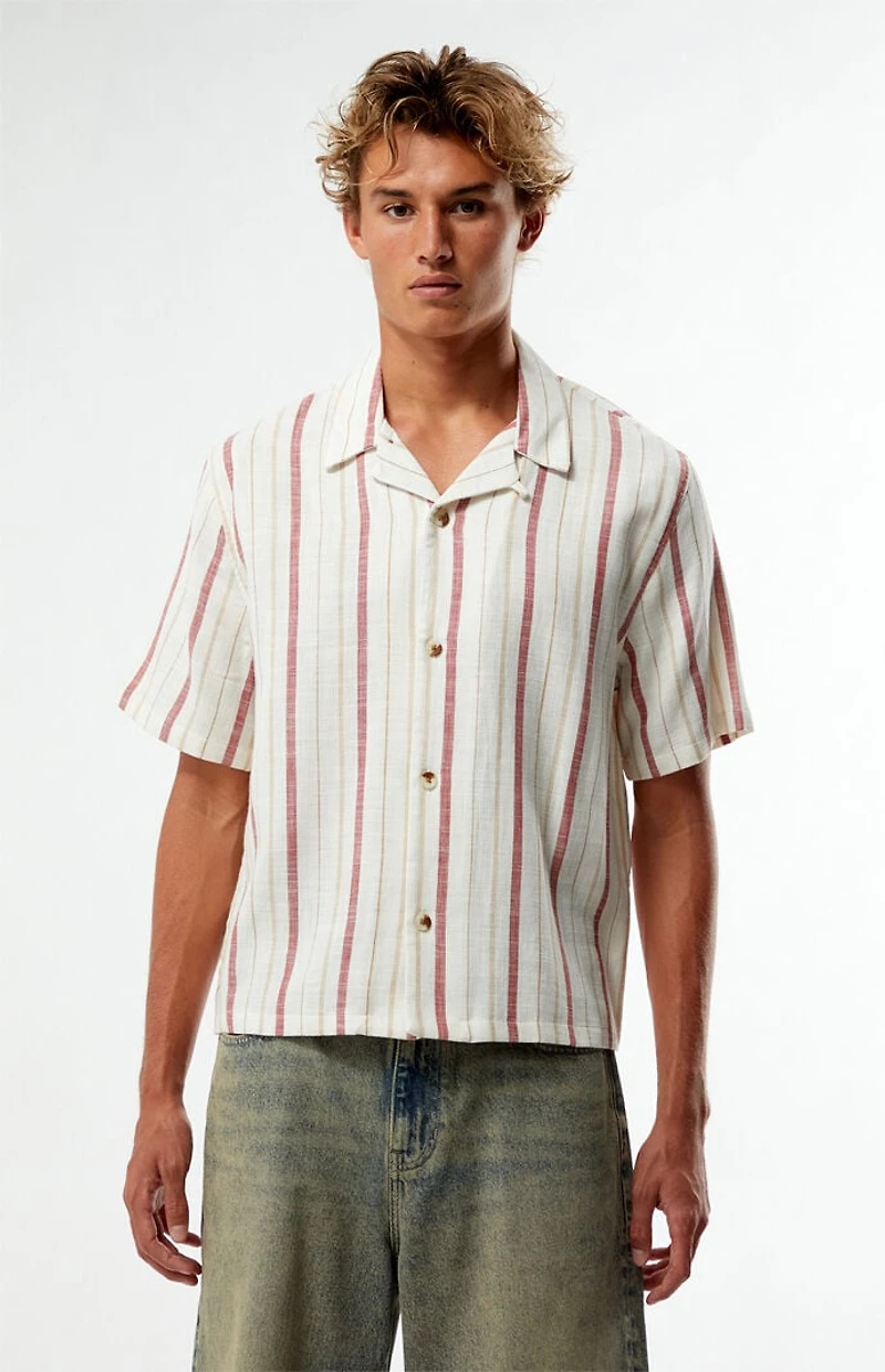 Pacsun White Striped Oversized Camp Shirt