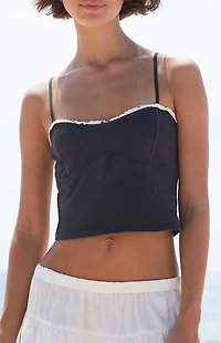 John Galt Black Lace Trim Cropped Tank Top