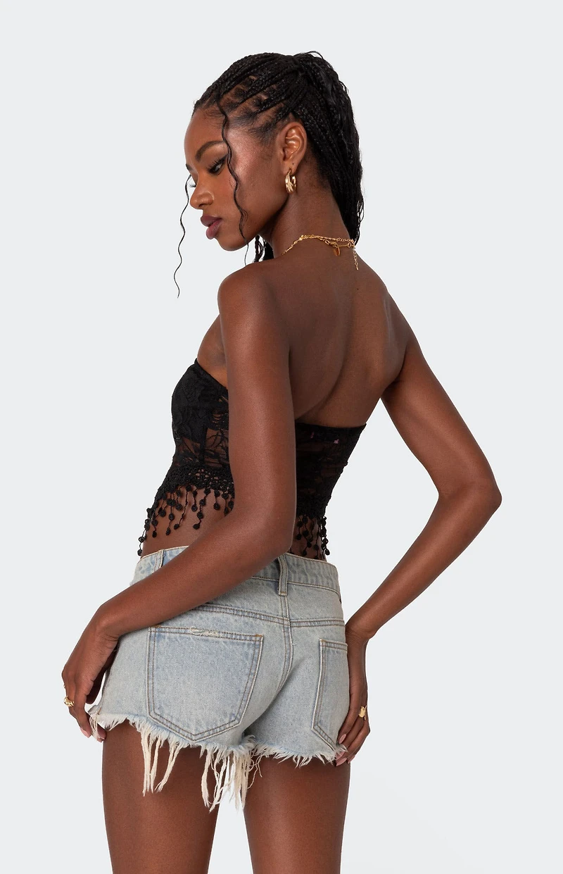 Edikted India Sheer Lace Strapless Top