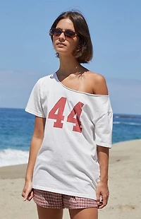 John Galt White 44 Off-The-Shoulder T-Shirt
