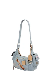 True Religion Multi Patch Denim Hobo Shoulder Bag