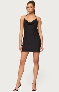 Edikted Bead Backless Cowl Neck Mini Dress