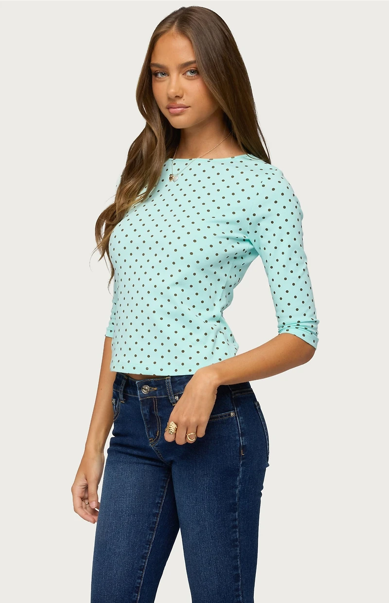 Edikted Lela Polka Dot Quarter Sleeve Top