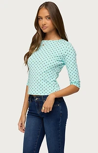 Edikted Lela Polka Dot Quarter Sleeve Top