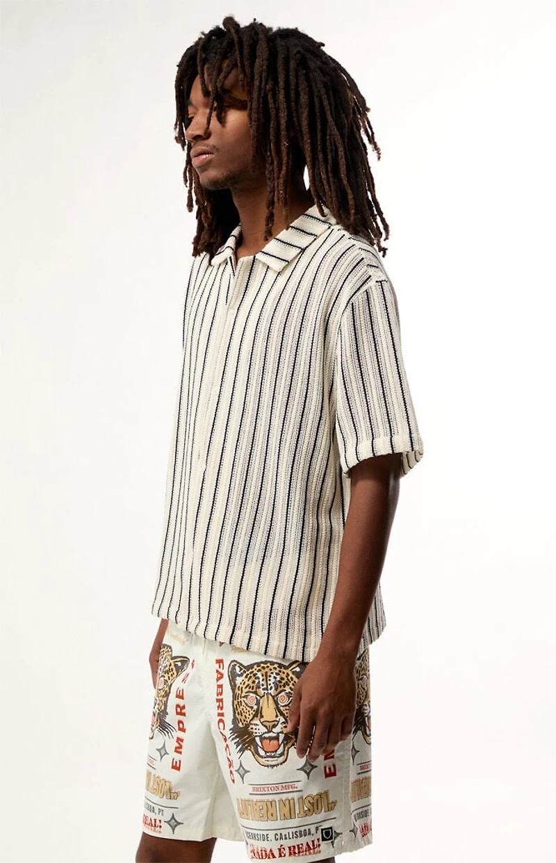 Pacsun Cream Driftwood Striped Textured Camp Shirt