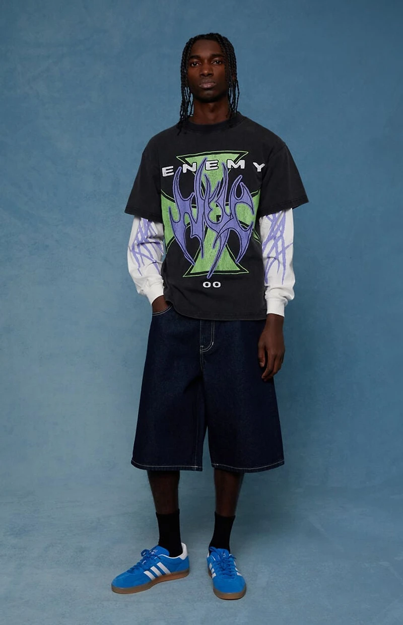 Pacsun Austin Extreme Baggy Denim Shorts Dark Blue