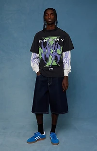 Pacsun Austin Extreme Baggy Denim Shorts Dark Blue