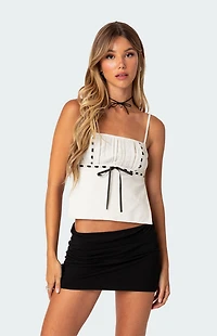 Edikted Bow Ribbon Trim Open Back Top