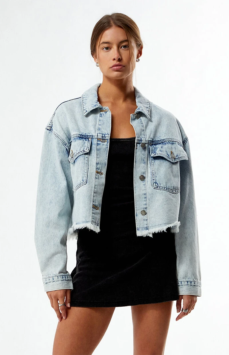 HYPE & VICE UCLA Bruins Frayed Cropped Denim Jacket