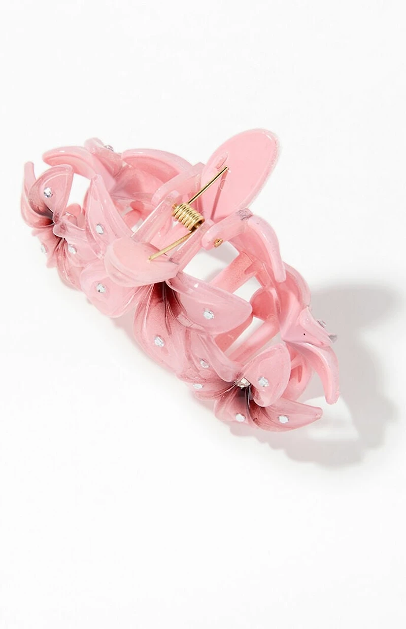 LA Hearts Mauve Plumeria Trio Rhinestone Hair Claw Clip