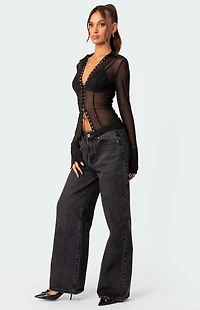 Edikted Lace Up Sheer Mesh Top