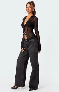 Edikted Lace Up Sheer Mesh Top