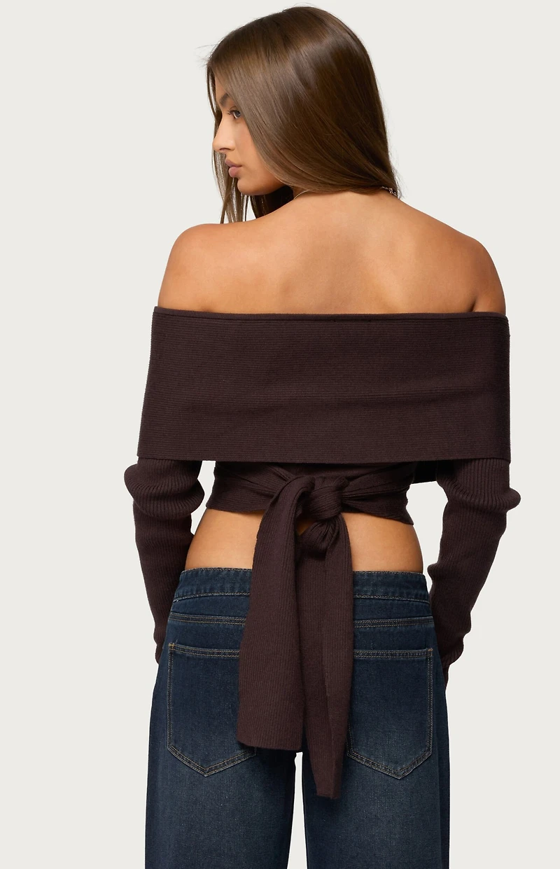 Edikted Paulina Off Shoulder Wrap Sweater
