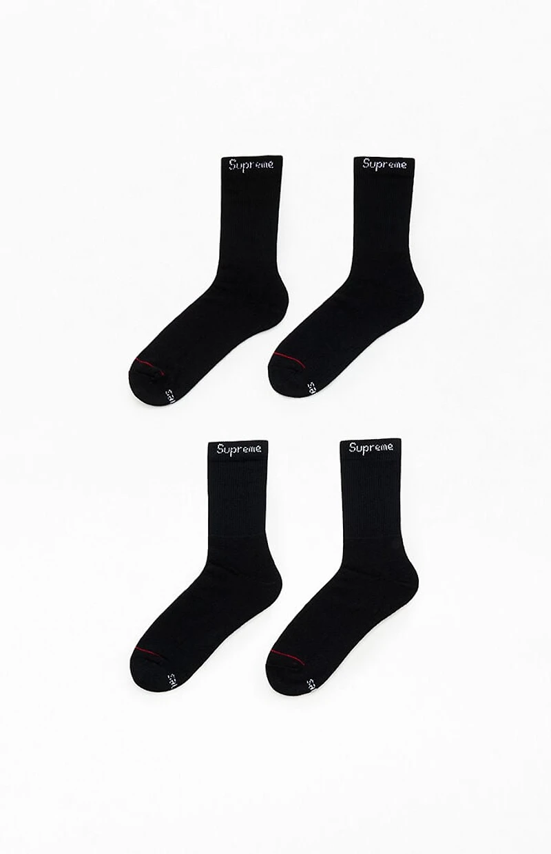 Supreme x Hanes 4 Pack Black Crew Socks