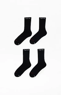 Supreme x Hanes 4 Pack Black Crew Socks