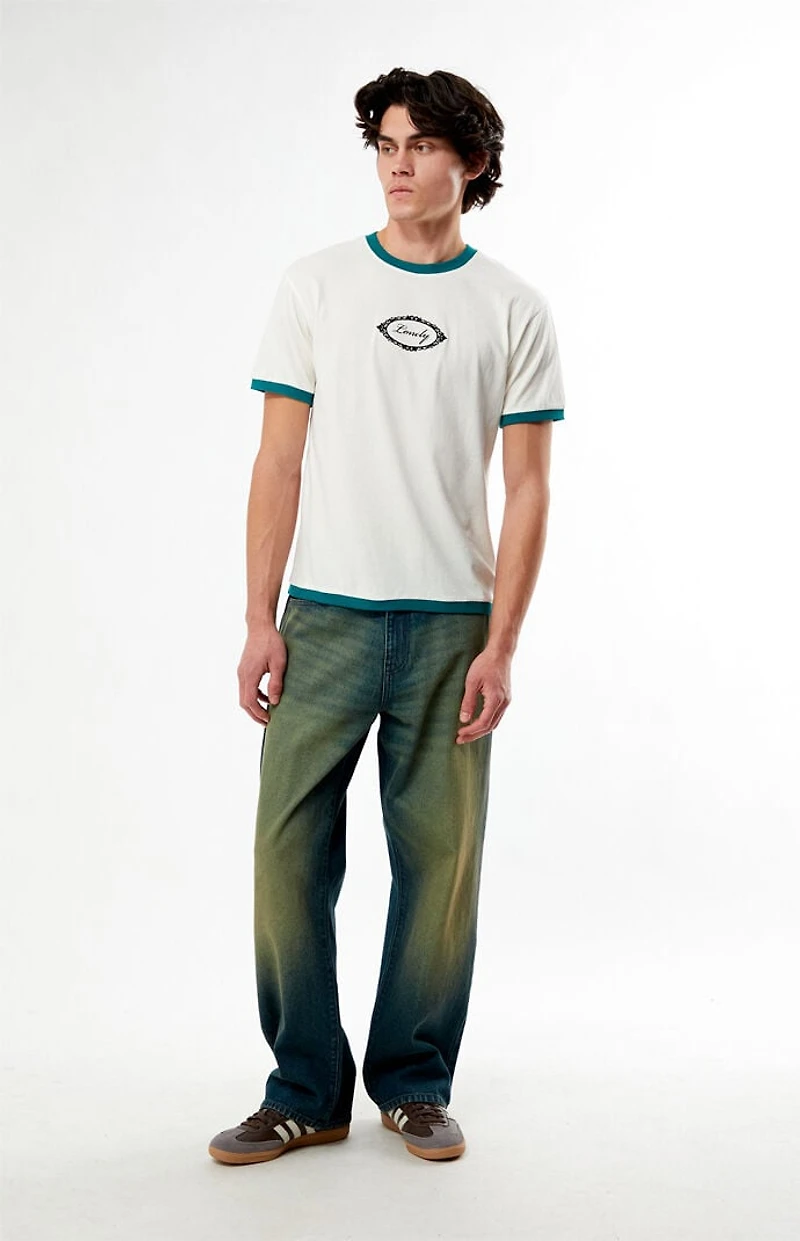 Pacsun Lonely Embroidered Ringer T-Shirt