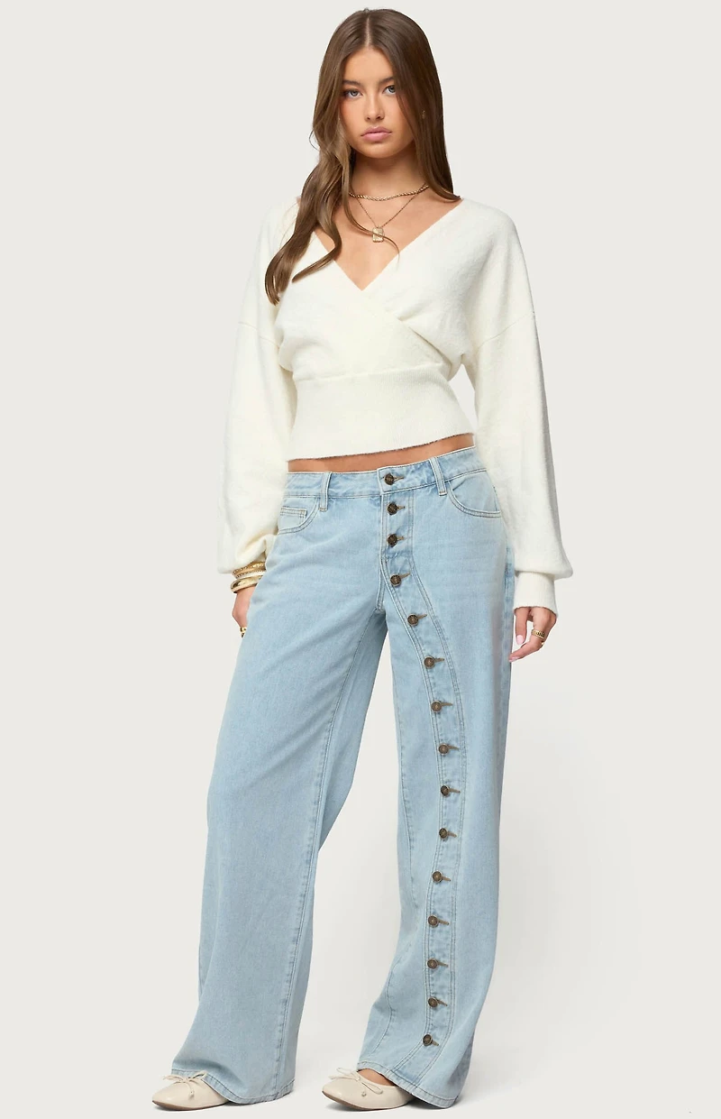 Edikted Adison Button Low Rise Baggy Jeans