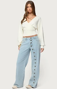 Edikted Adison Button Low Rise Baggy Jeans
