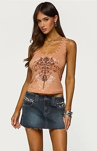 Edikted Demea Studded Graphic Tank Top