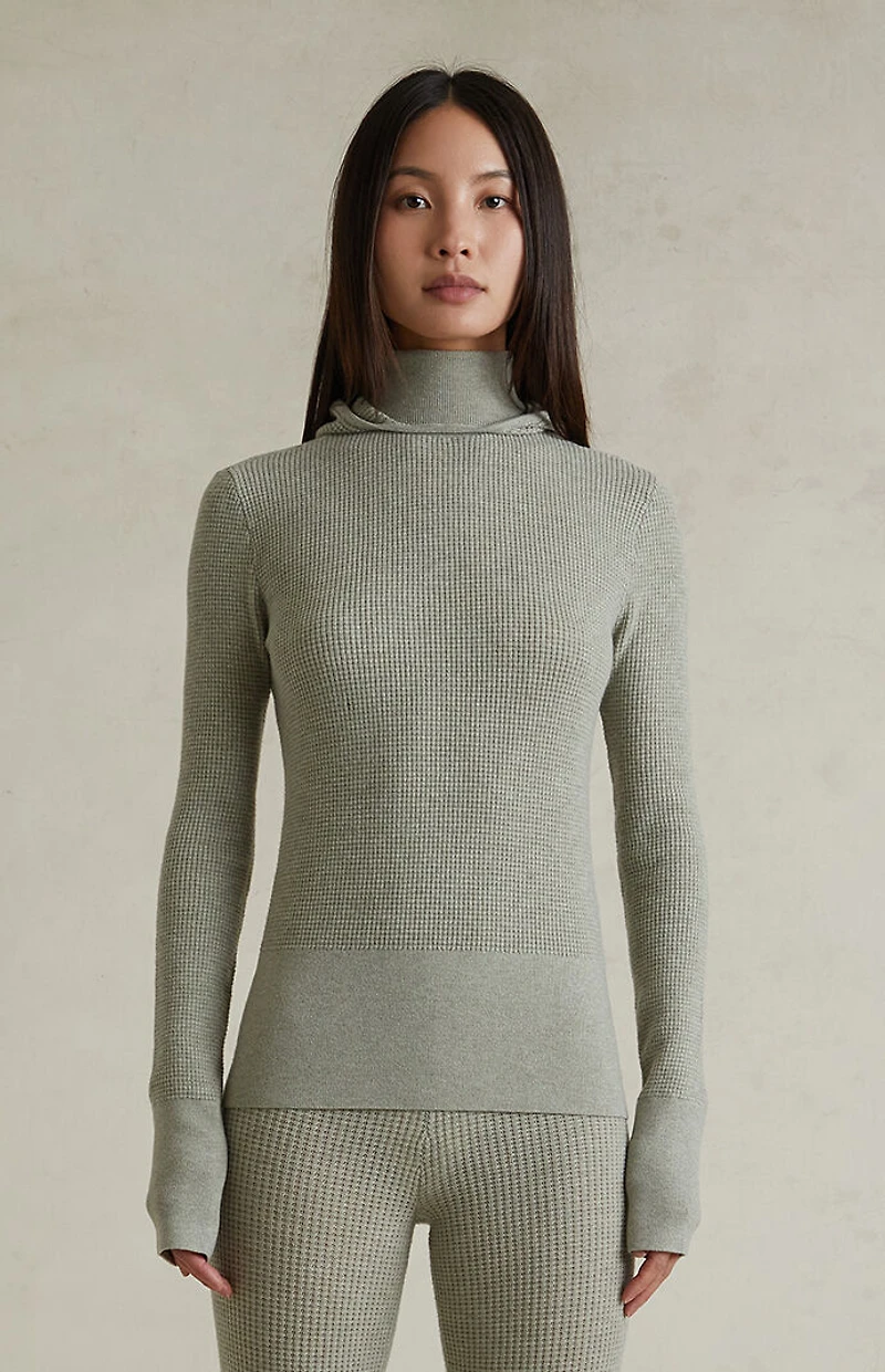 Fear of God ESSENTIALS Women’s Abbey Stone Waffle Knit Tight Hooded Sweater