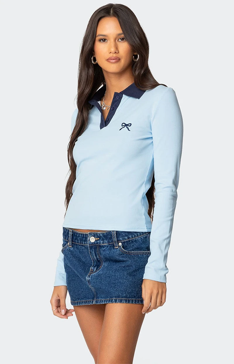 Edikted Contrast Bow Polo Top