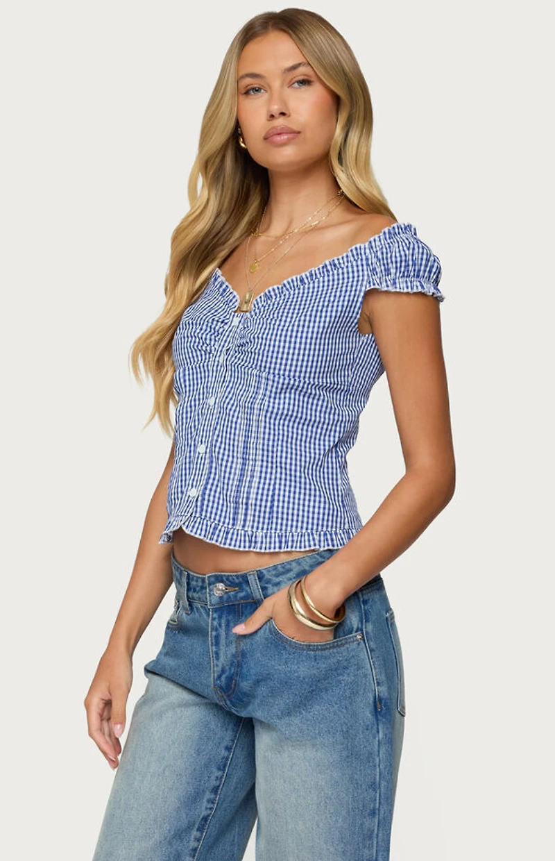 Edikted Dorothie Gingham Button Up Top