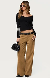Edikted Stacey Low Rise Faux Suede Pants