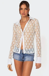 Edikted Cecilia Sheer Lace Button Up Shirt