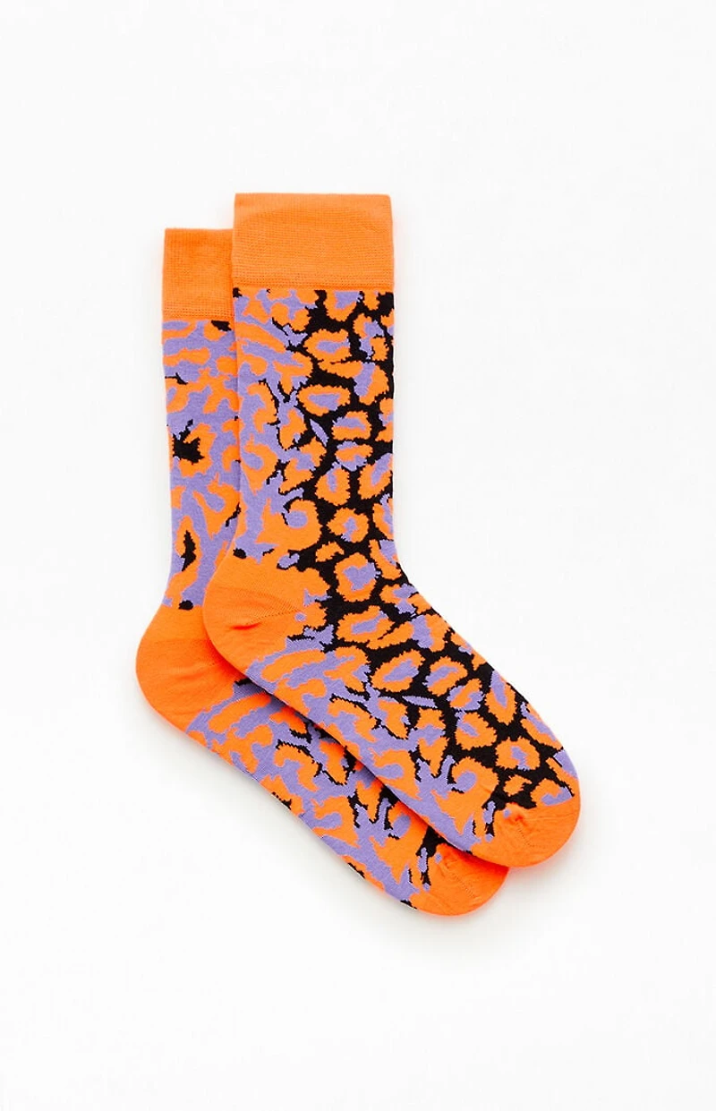 Awake NY x Happy Socks Orange Leopard High Crew Socks
