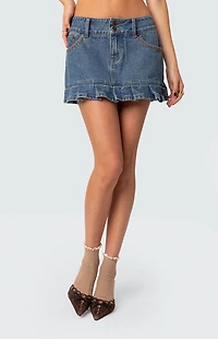 Edikted Pleated Hem Washed Denim Mini Skirt