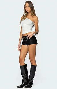 Edikted Grommet Faux Leather Micro Shorts