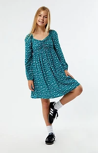 Pacsun Kids Green Ditsy Long Sleeve Mini Dress