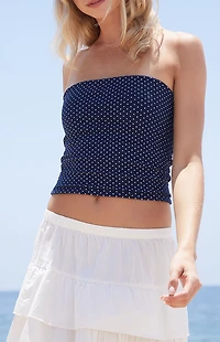 John Galt Navy Polka Dot Amelia Cropped Tube Top