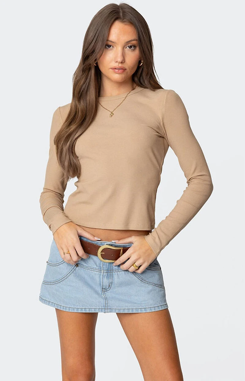 Edikted Nicky Ribbed Long Sleeve T-Shirt