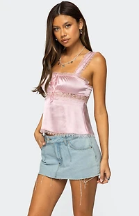 Edikted Loryn Lacey Satin Effect Top