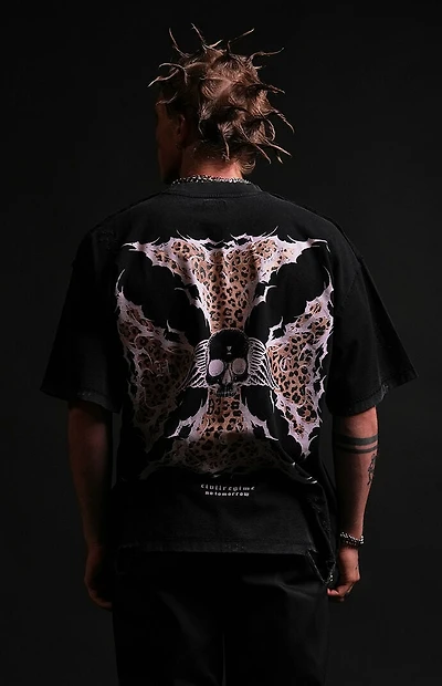 No Tomorrow x Civil Active Leopard Iron Skull Ripped Oversized T-Shirt