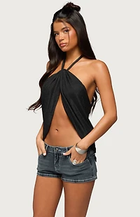 Edikted Stasia Sparkly Knit Split Front Top