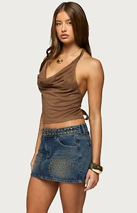 Edikted Adeline Faux Suede Cowl Neck Halter Top