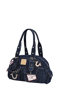 True Religion Dark Denim Multi Patch Satchel Bag
